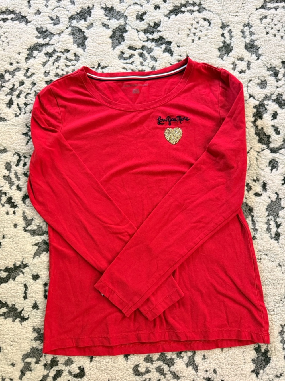 Tommy Hilfiger Red Long-Sleeve Tee with Gold Heart Patch